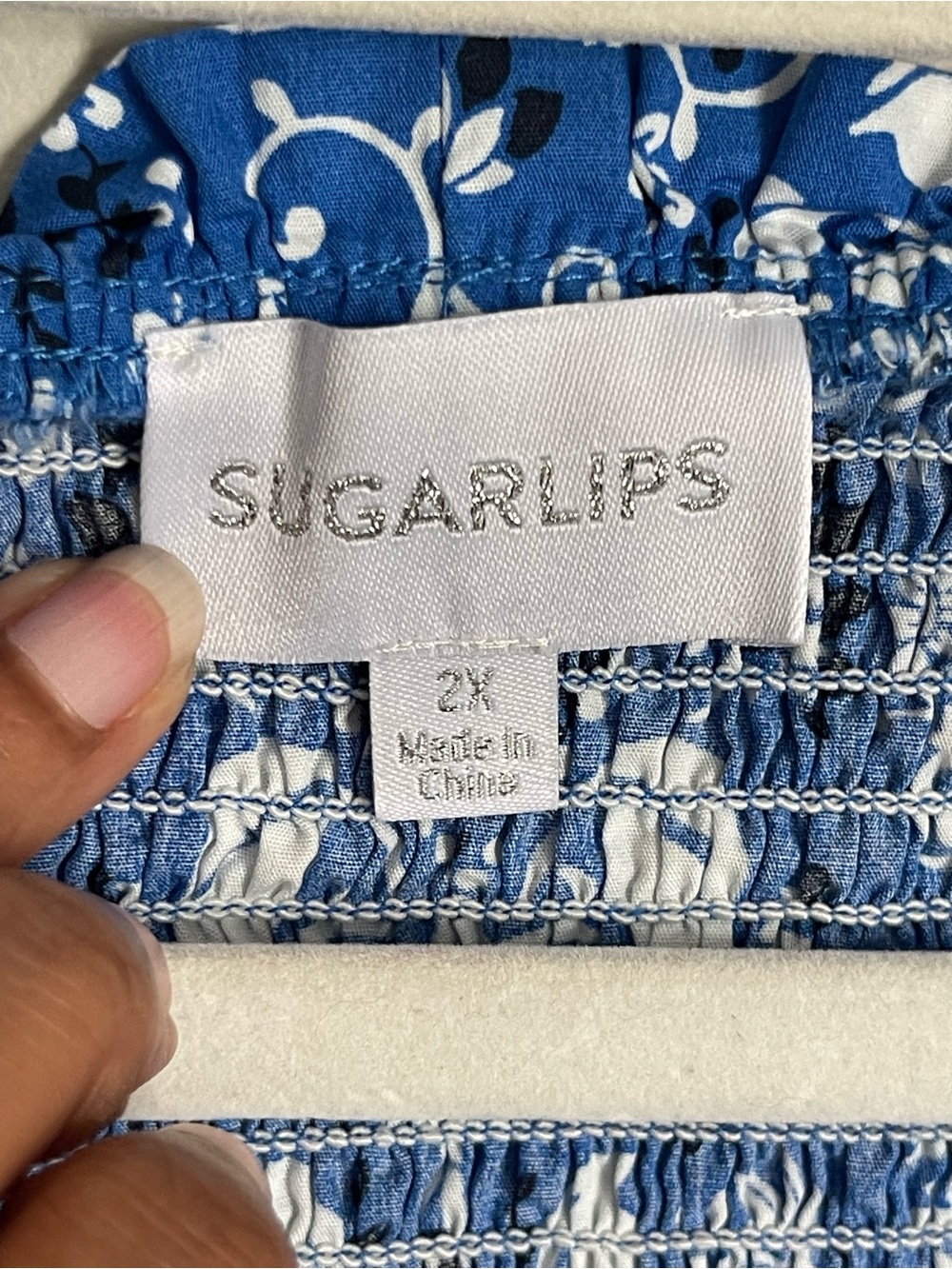 SUGARLIPS Blue Floral Smocked V-Neck Maxi Dress Sz 2X - Picture 9 of 9